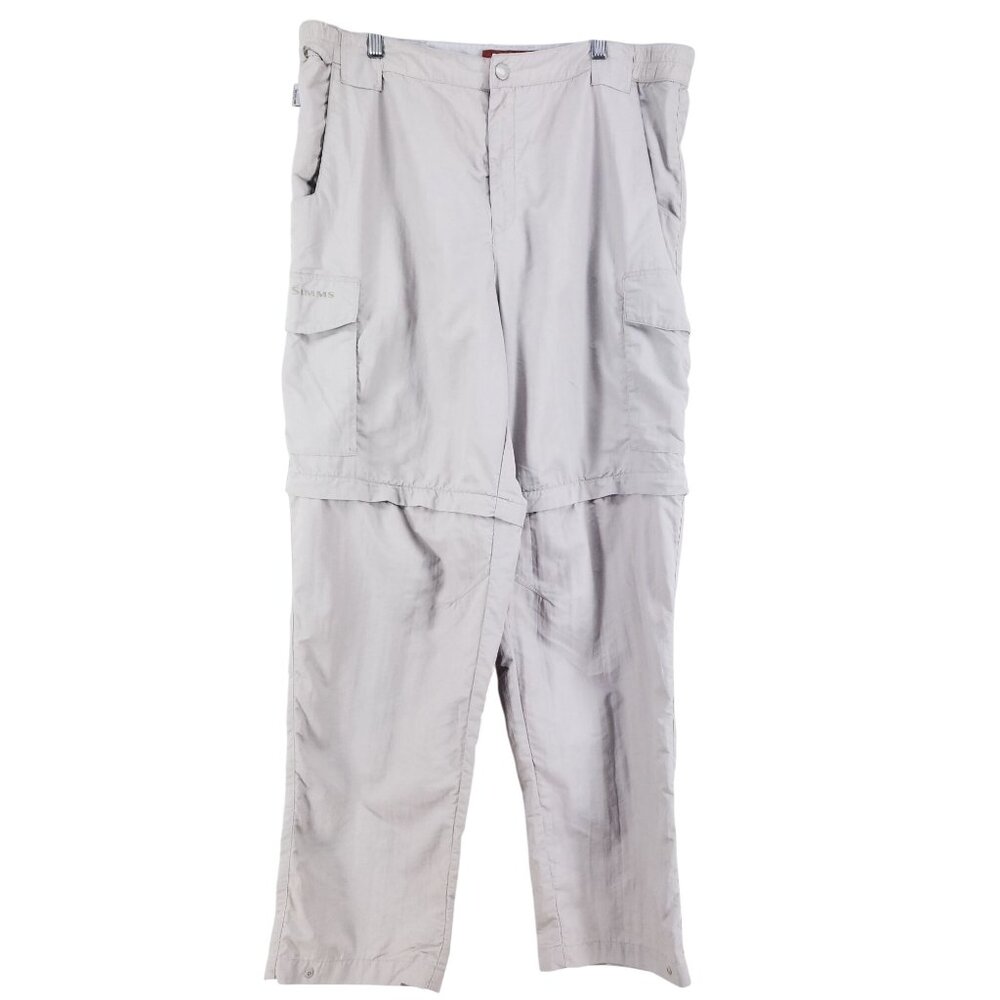 Simms Convertible Cargo Fishing Pants Mens Large Tan Nylon Lightweight Zip-Off